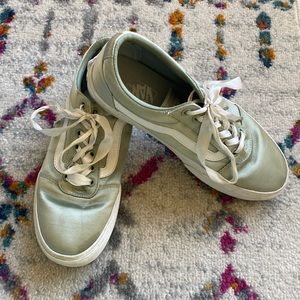 Seafoam green satin Vans with ribbon laces